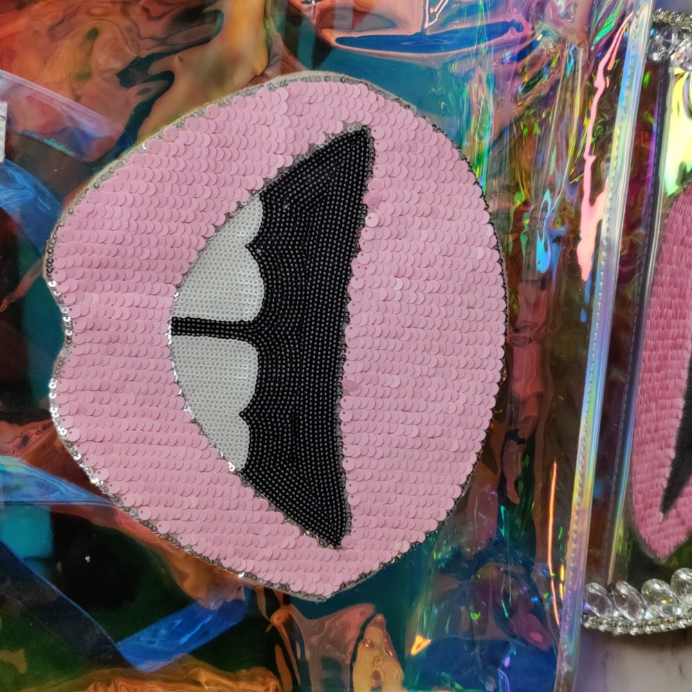 Pink sequin lips beach bag tote - Picture 3 of 4